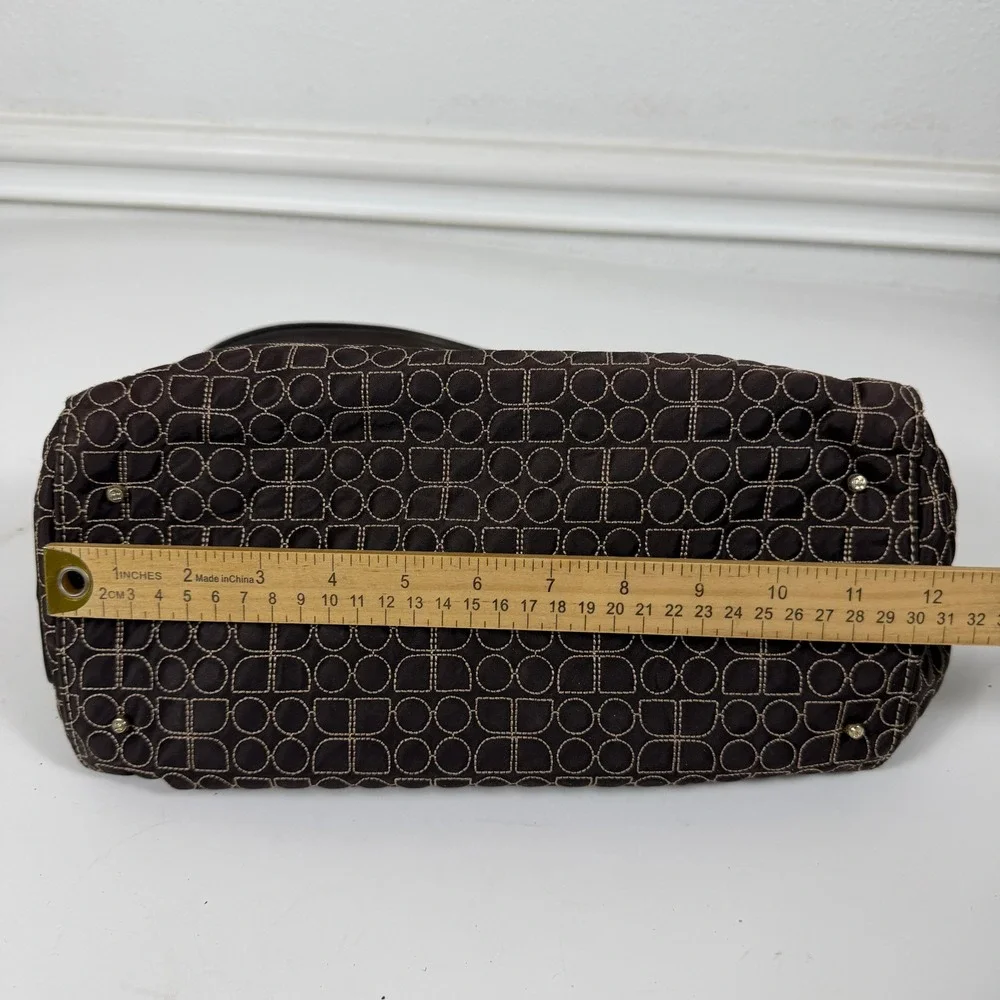 Kate Spade Womens Brown Quilted Nylon Shoulder Bag Hobo Drawstring Geometric